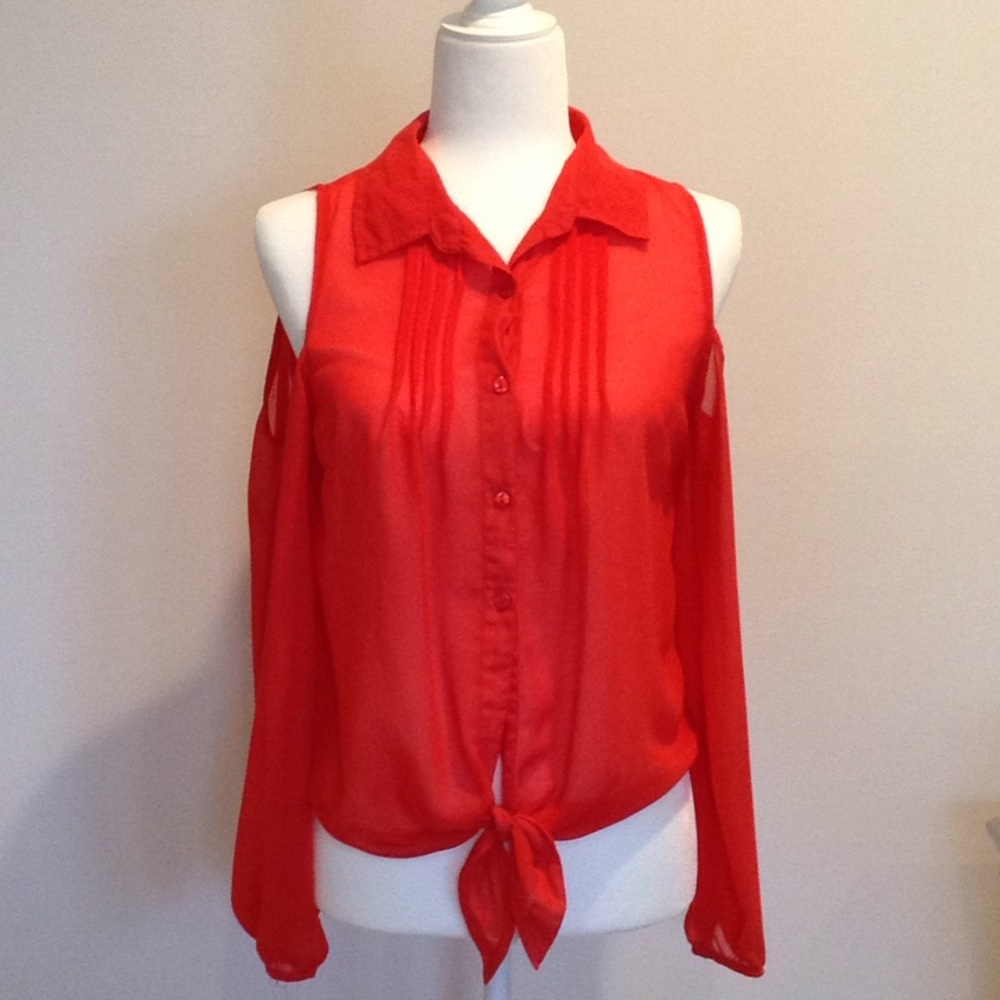 Button-up cold shoulder shirt